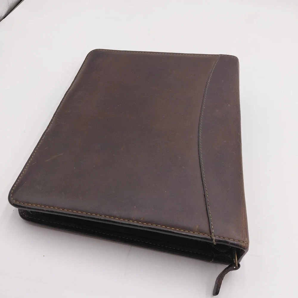 BRONCOS Franklin Covey Brown Leather Zip Planner 7 Ring Binder Vtg 11